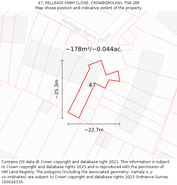 47, PELLINGS FARM CLOSE, CROWBOROUGH, TN6 2BF: Plot and title map