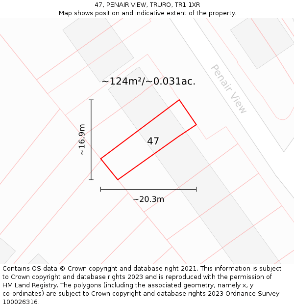 47, PENAIR VIEW, TRURO, TR1 1XR: Plot and title map