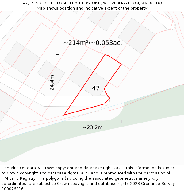 47, PENDERELL CLOSE, FEATHERSTONE, WOLVERHAMPTON, WV10 7BQ: Plot and title map
