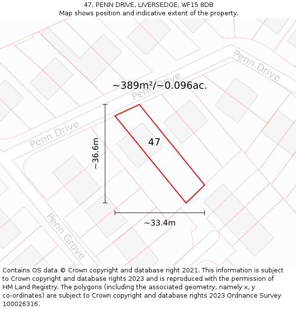 47, PENN DRIVE, LIVERSEDGE, WF15 8DB: Plot and title map