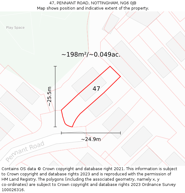 47, PENNANT ROAD, NOTTINGHAM, NG6 0JB: Plot and title map