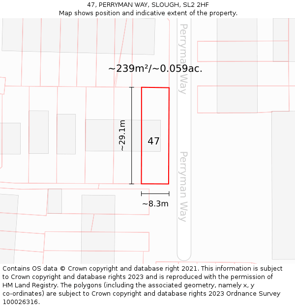 47, PERRYMAN WAY, SLOUGH, SL2 2HF: Plot and title map