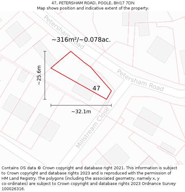 47, PETERSHAM ROAD, POOLE, BH17 7DN: Plot and title map