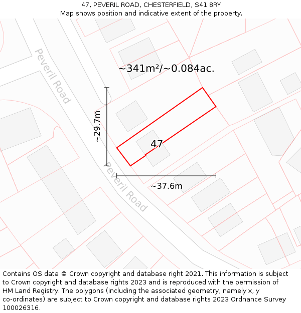 47, PEVERIL ROAD, CHESTERFIELD, S41 8RY: Plot and title map