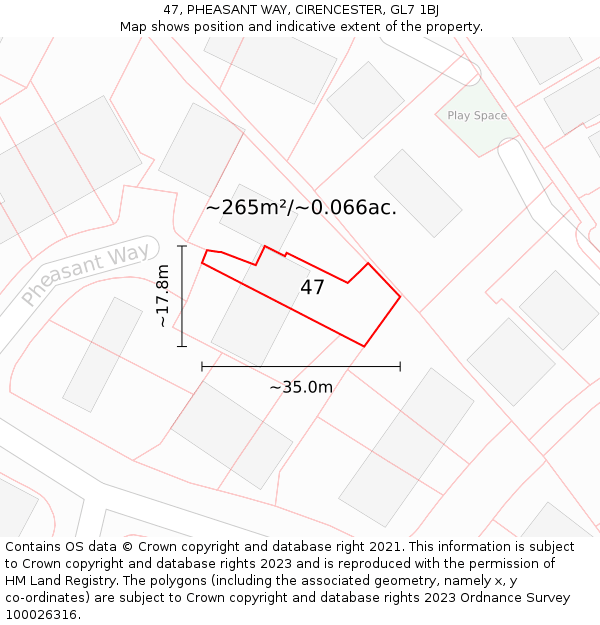 47, PHEASANT WAY, CIRENCESTER, GL7 1BJ: Plot and title map