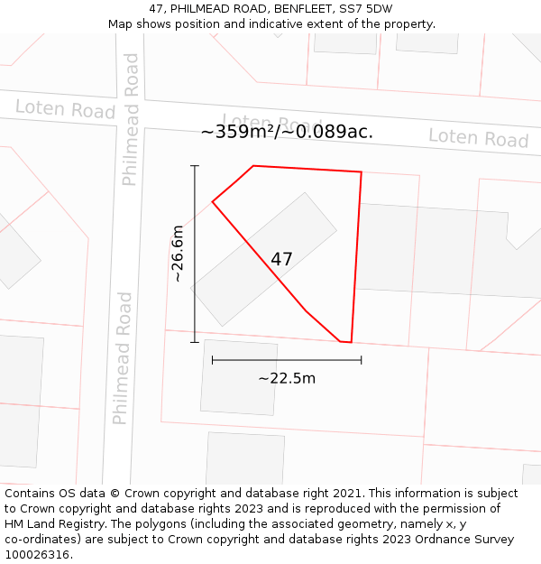 47, PHILMEAD ROAD, BENFLEET, SS7 5DW: Plot and title map