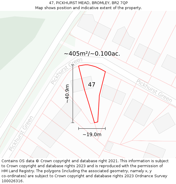 47, PICKHURST MEAD, BROMLEY, BR2 7QP: Plot and title map
