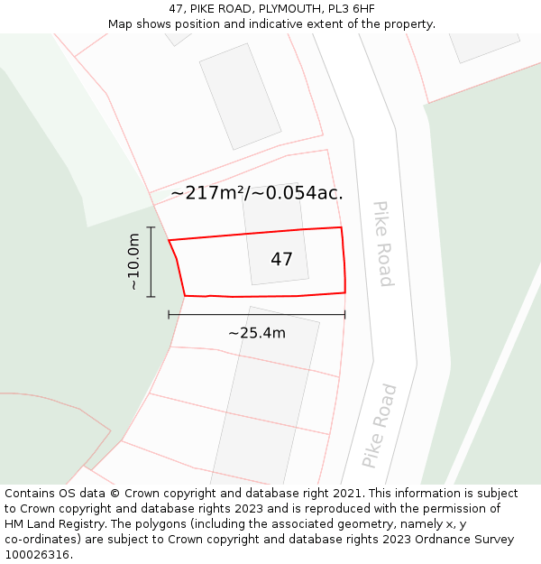 47, PIKE ROAD, PLYMOUTH, PL3 6HF: Plot and title map
