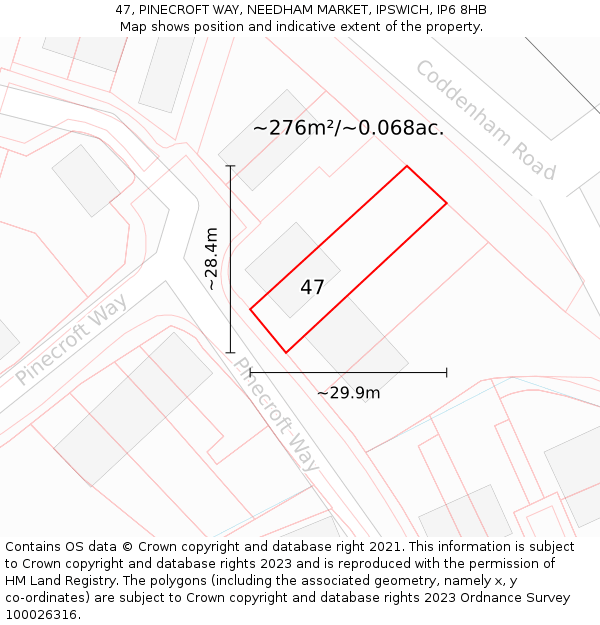 47, PINECROFT WAY, NEEDHAM MARKET, IPSWICH, IP6 8HB: Plot and title map