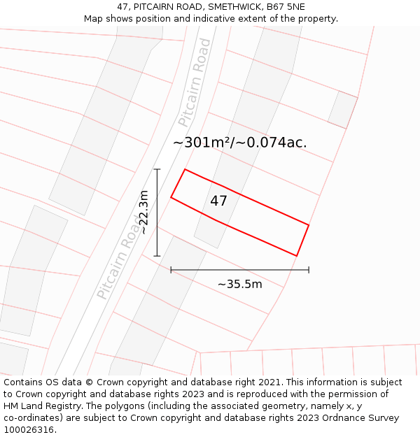 47, PITCAIRN ROAD, SMETHWICK, B67 5NE: Plot and title map