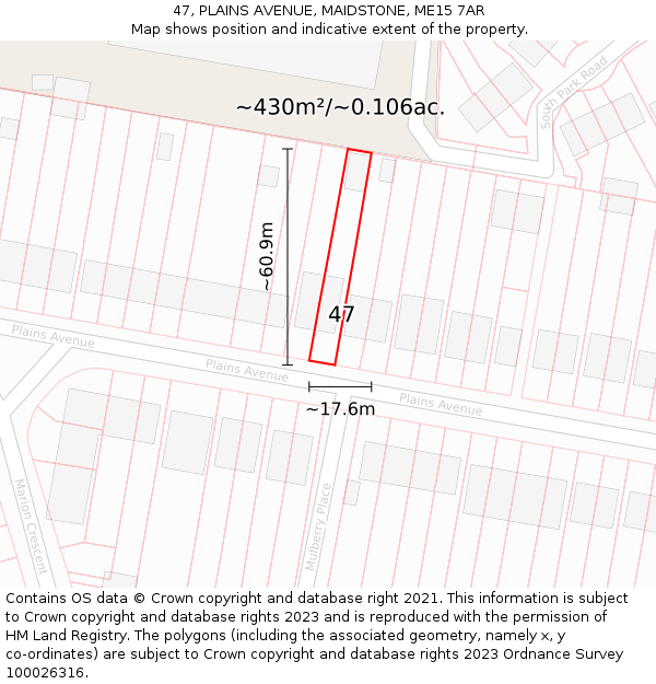 47, PLAINS AVENUE, MAIDSTONE, ME15 7AR: Plot and title map