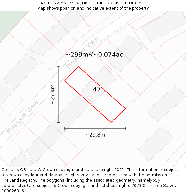 47, PLEASANT VIEW, BRIDGEHILL, CONSETT, DH8 8LE: Plot and title map
