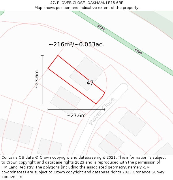 47, PLOVER CLOSE, OAKHAM, LE15 6BE: Plot and title map