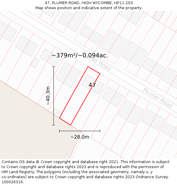 47, PLUMER ROAD, HIGH WYCOMBE, HP11 2SS: Plot and title map