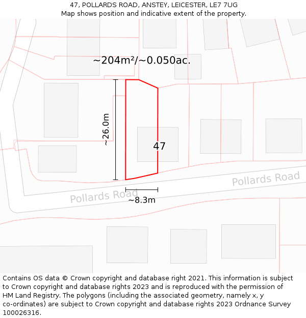 47, POLLARDS ROAD, ANSTEY, LEICESTER, LE7 7UG: Plot and title map