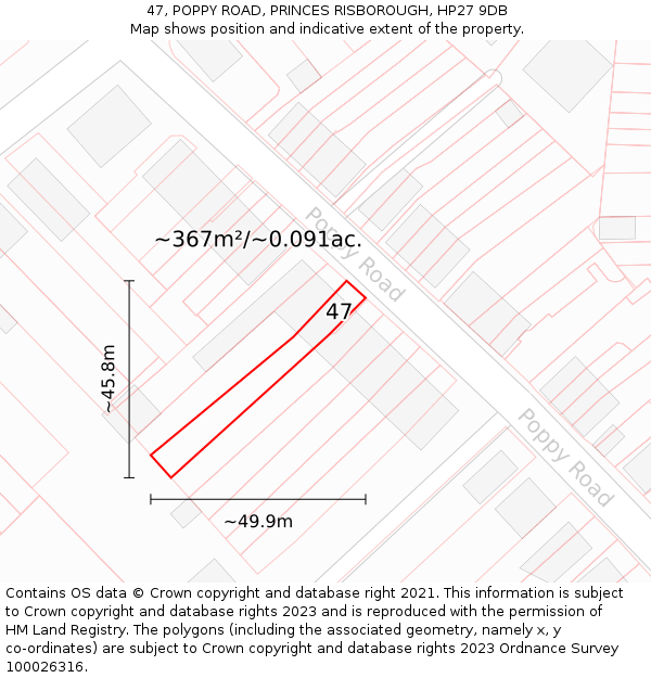 47, POPPY ROAD, PRINCES RISBOROUGH, HP27 9DB: Plot and title map