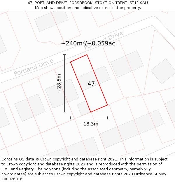 47, PORTLAND DRIVE, FORSBROOK, STOKE-ON-TRENT, ST11 9AU: Plot and title map