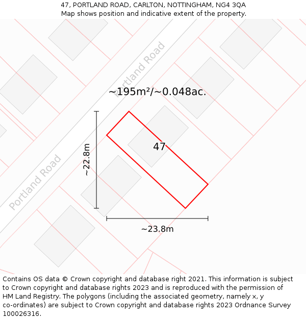 47, PORTLAND ROAD, CARLTON, NOTTINGHAM, NG4 3QA: Plot and title map