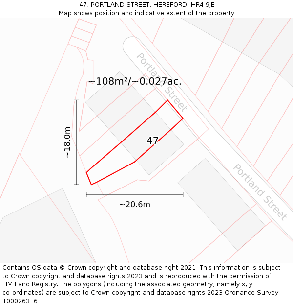 47, PORTLAND STREET, HEREFORD, HR4 9JE: Plot and title map