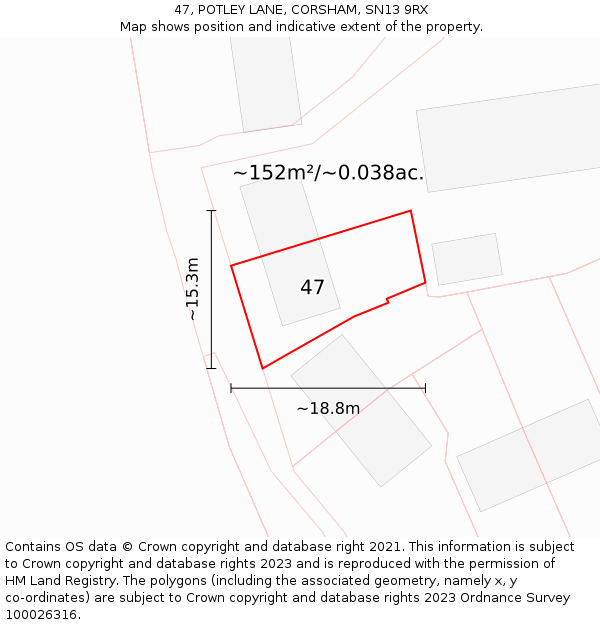 47, POTLEY LANE, CORSHAM, SN13 9RX: Plot and title map