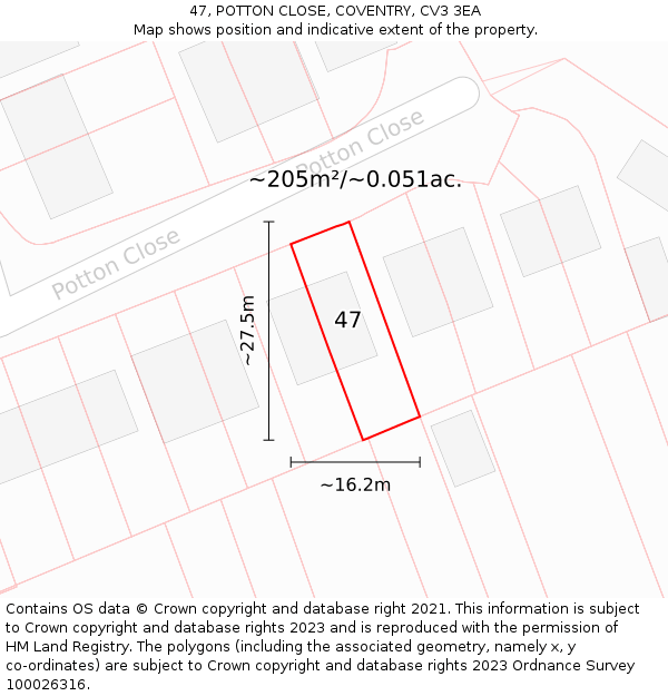 47, POTTON CLOSE, COVENTRY, CV3 3EA: Plot and title map
