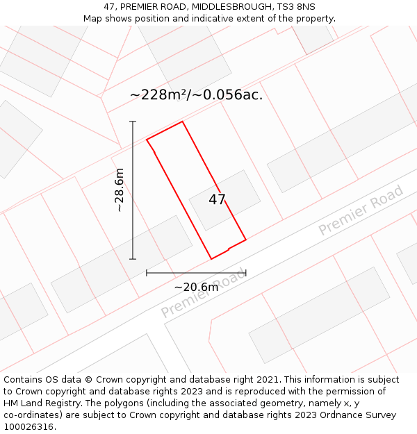 47, PREMIER ROAD, MIDDLESBROUGH, TS3 8NS: Plot and title map