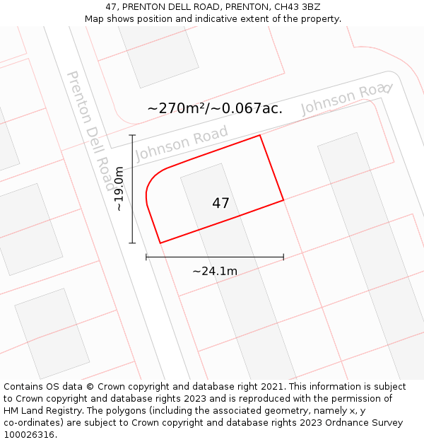 47, PRENTON DELL ROAD, PRENTON, CH43 3BZ: Plot and title map