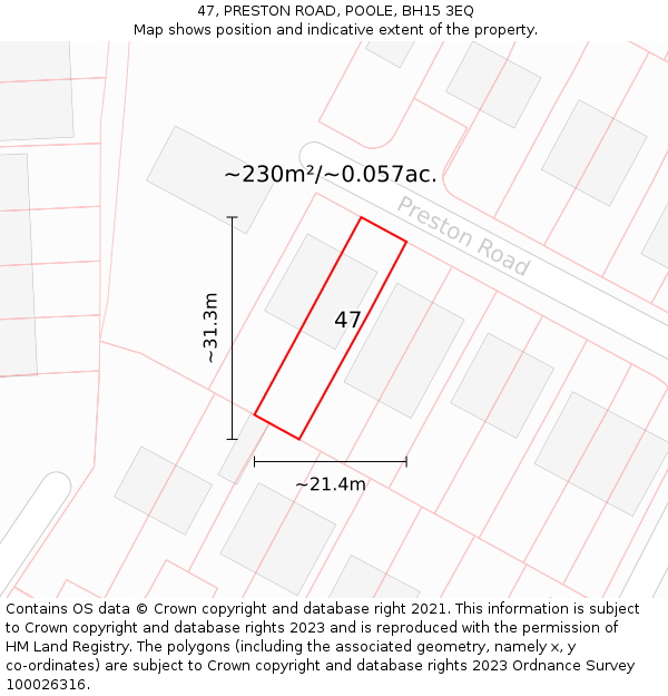 47, PRESTON ROAD, POOLE, BH15 3EQ: Plot and title map