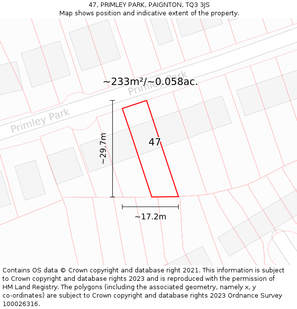 47, PRIMLEY PARK, PAIGNTON, TQ3 3JS: Plot and title map