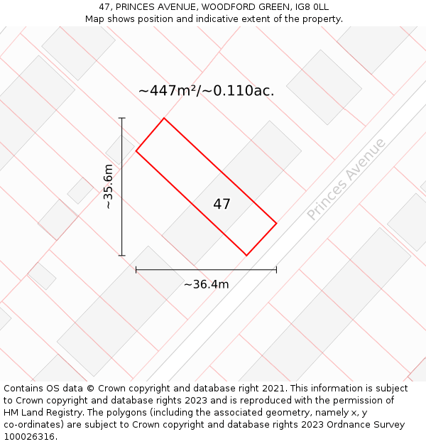 47, PRINCES AVENUE, WOODFORD GREEN, IG8 0LL: Plot and title map