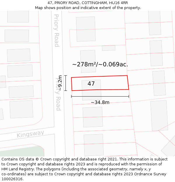 47, PRIORY ROAD, COTTINGHAM, HU16 4RR: Plot and title map