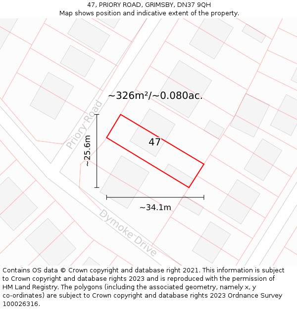 47, PRIORY ROAD, GRIMSBY, DN37 9QH: Plot and title map