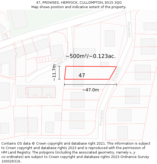 47, PROWSES, HEMYOCK, CULLOMPTON, EX15 3QG: Plot and title map