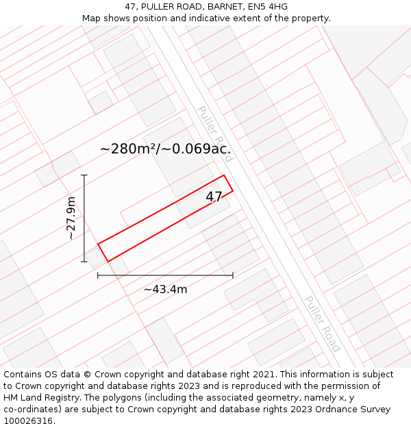 47, PULLER ROAD, BARNET, EN5 4HG: Plot and title map