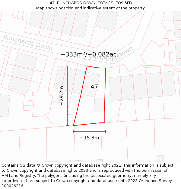 47, PUNCHARDS DOWN, TOTNES, TQ9 5FD: Plot and title map