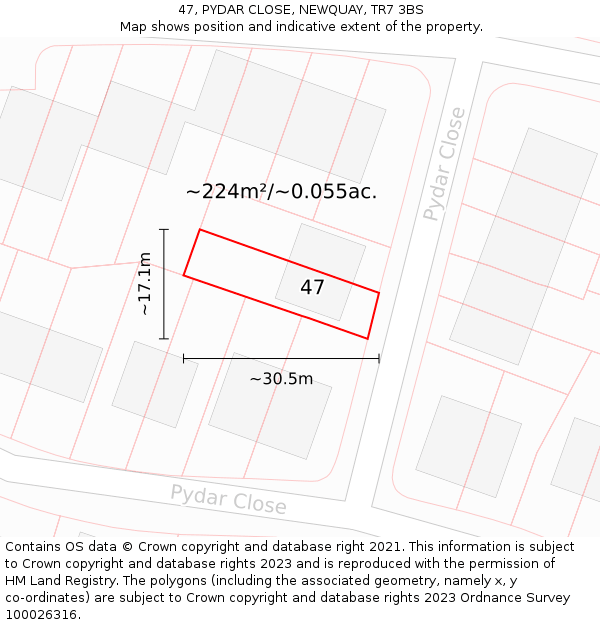 47, PYDAR CLOSE, NEWQUAY, TR7 3BS: Plot and title map