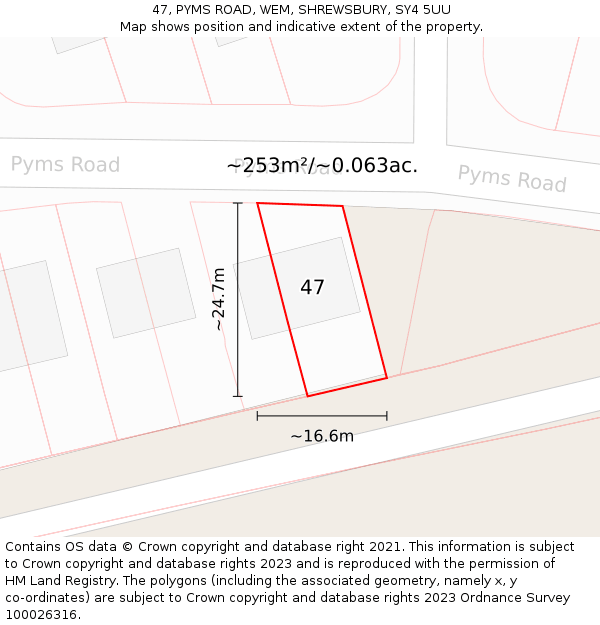 47, PYMS ROAD, WEM, SHREWSBURY, SY4 5UU: Plot and title map
