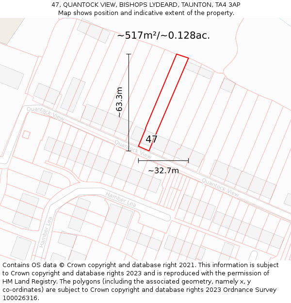 47, QUANTOCK VIEW, BISHOPS LYDEARD, TAUNTON, TA4 3AP: Plot and title map