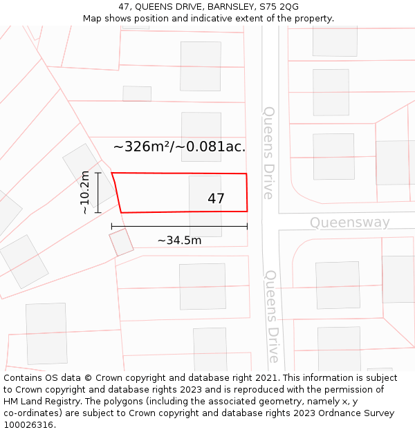 47, QUEENS DRIVE, BARNSLEY, S75 2QG: Plot and title map