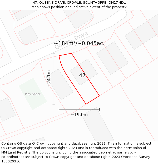 47, QUEENS DRIVE, CROWLE, SCUNTHORPE, DN17 4DL: Plot and title map
