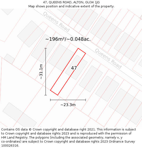 47, QUEENS ROAD, ALTON, GU34 1JG: Plot and title map