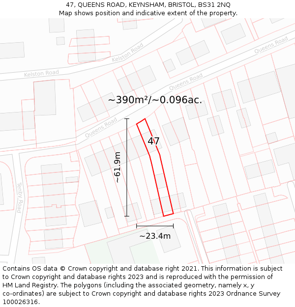 47, QUEENS ROAD, KEYNSHAM, BRISTOL, BS31 2NQ: Plot and title map