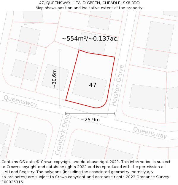 47, QUEENSWAY, HEALD GREEN, CHEADLE, SK8 3DD: Plot and title map