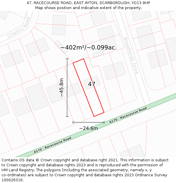 47, RACECOURSE ROAD, EAST AYTON, SCARBOROUGH, YO13 9HP: Plot and title map