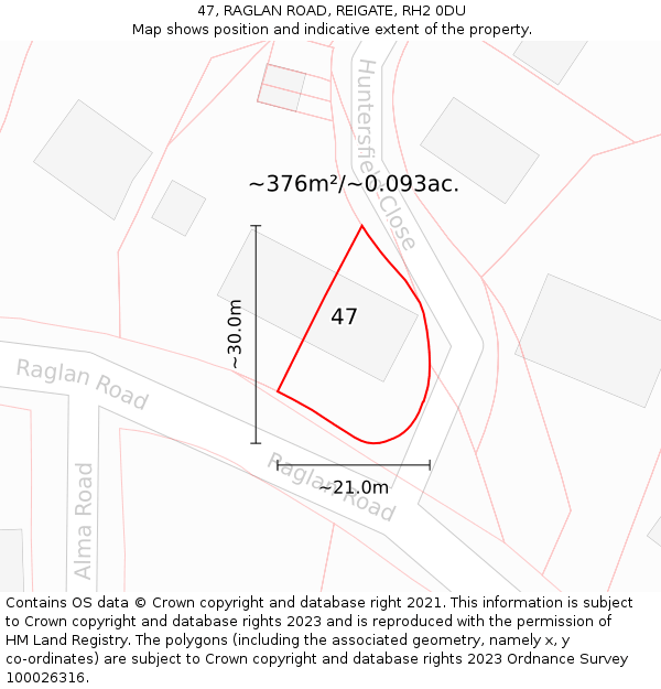 47, RAGLAN ROAD, REIGATE, RH2 0DU: Plot and title map