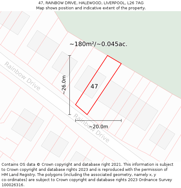 47, RAINBOW DRIVE, HALEWOOD, LIVERPOOL, L26 7AG: Plot and title map