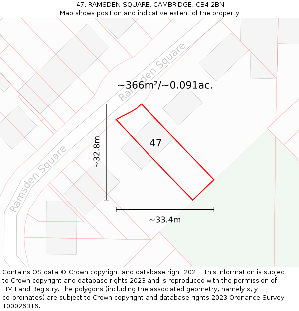 47, RAMSDEN SQUARE, CAMBRIDGE, CB4 2BN: Plot and title map