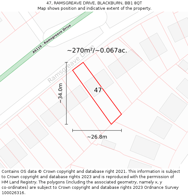 47, RAMSGREAVE DRIVE, BLACKBURN, BB1 8QT: Plot and title map