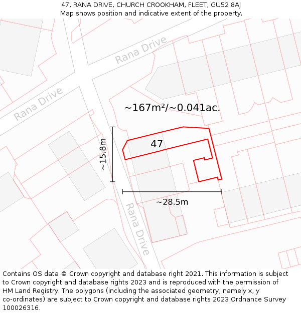 47, RANA DRIVE, CHURCH CROOKHAM, FLEET, GU52 8AJ: Plot and title map