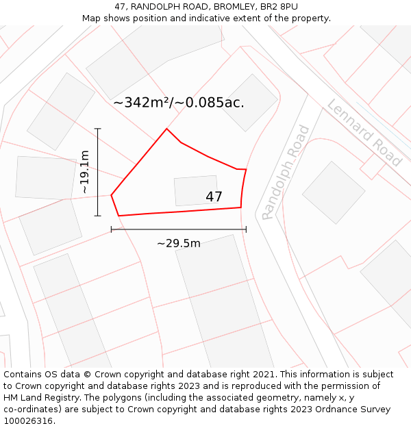 47, RANDOLPH ROAD, BROMLEY, BR2 8PU: Plot and title map